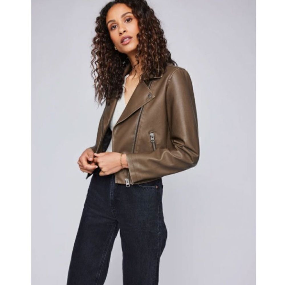 NWT Gentle Fawn Bronwyn washed olive faux leather jacket small s